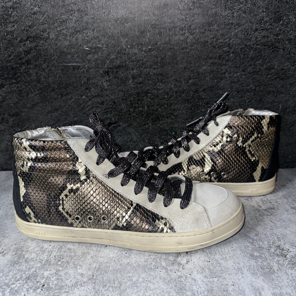 P448 Skate Snakeskin Print High Top Sneaker Glitter Laces Size 41 11 US